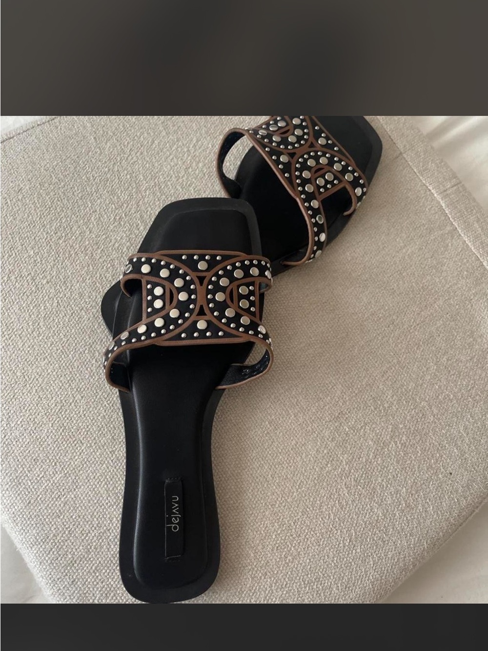 Dejavu Black and Brown Studded Slide Sandals - Chic Everyday Slides